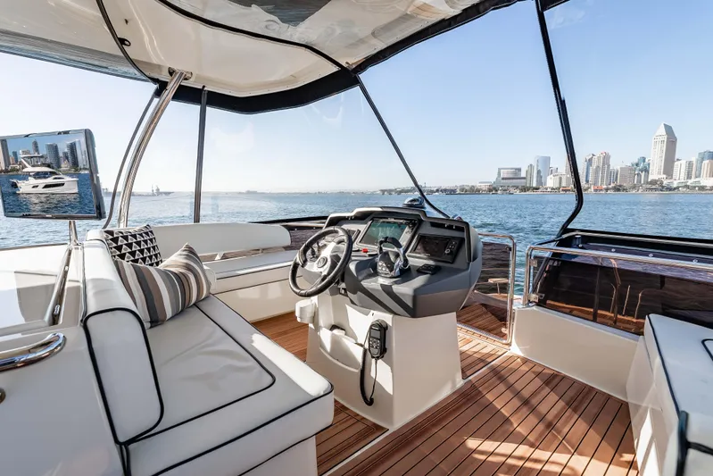 Catatude Yacht Photos Pics Luxurious 2016 Aquila 44 Power Cat interior with city skyline view.