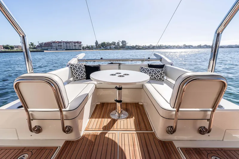 Catatude Yacht Photos Pics 2016 Aquila 44 Power Cat interior with elegant seating and scenic water view.