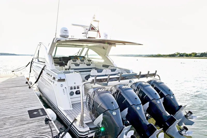  Yacht Photos Pics 2020 Formula 400 Super Sport Crossover yacht docked with powerful outboard engines.