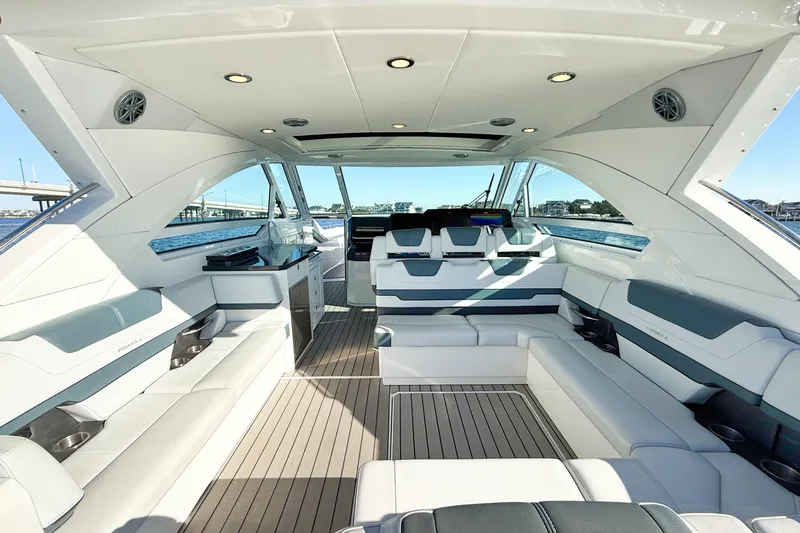  Yacht Photos Pics Luxurious interior of 2020 Formula 400 Super Sport Crossover yacht with spacious seating and modern design.