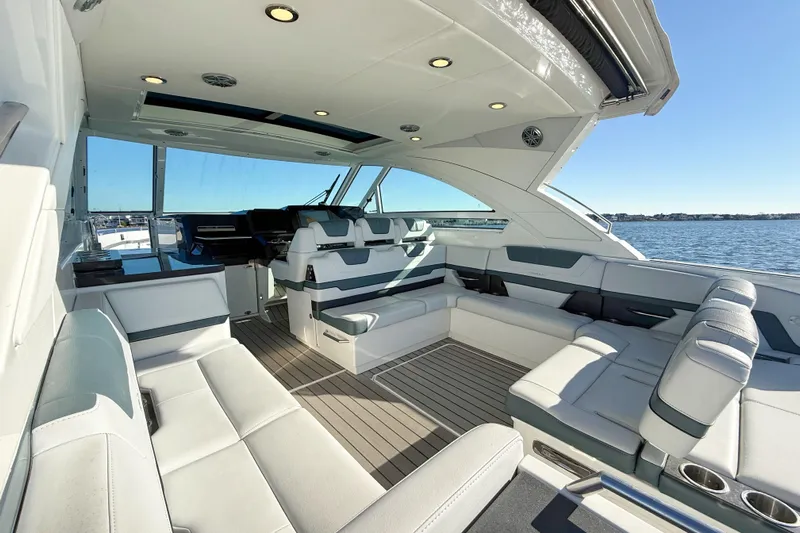  Yacht Photos Pics Luxurious interior of 2020 Formula 400 Super Sport Crossover yacht on a sunny day.