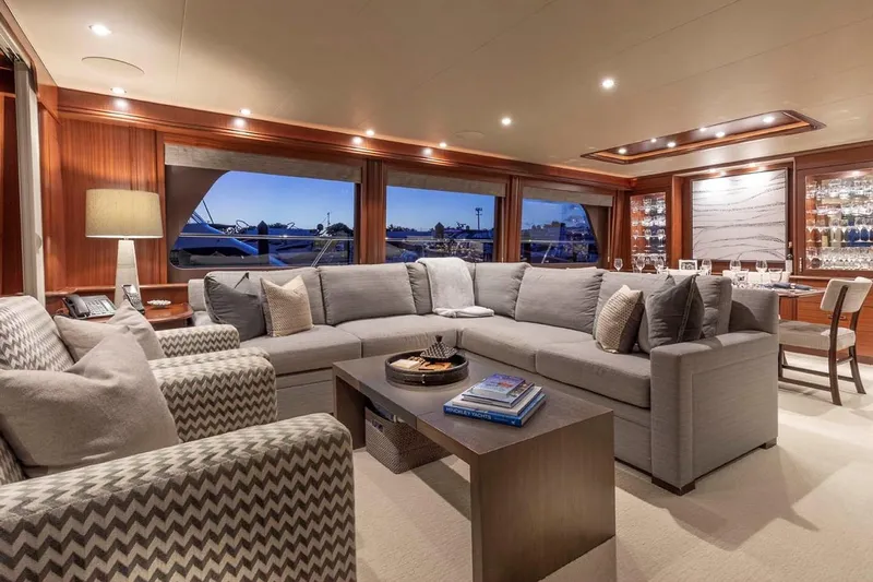  Yacht Photos Pics Luxurious interior of 2014 Pacific Mariner 85 Motor Yacht with elegant seating and decor.