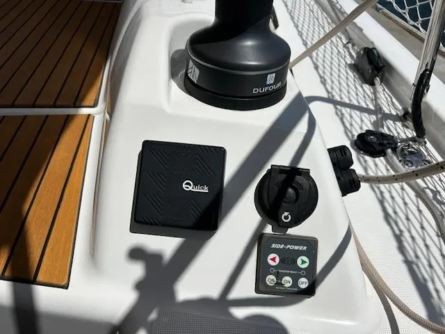 Gem Yacht Photos Pics Control panel on a 2022 Dufour 390 sailboat deck.