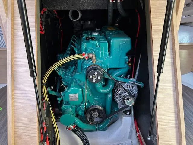 Gem Yacht Photos Pics Engine compartment of a 2022 Dufour 390 sailboat.