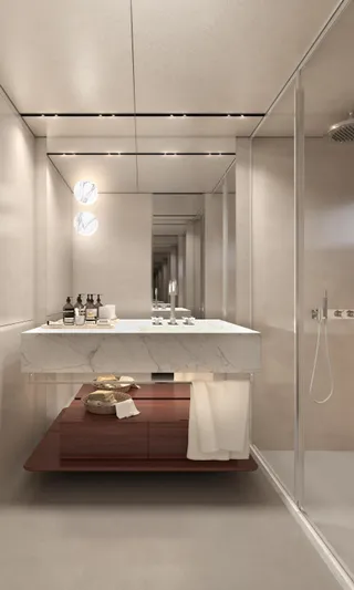 Bgm75/05 Yacht Photos Pics Luxurious bathroom in 2025 Bluegame BGM75 yacht, featuring modern fixtures and elegant design.