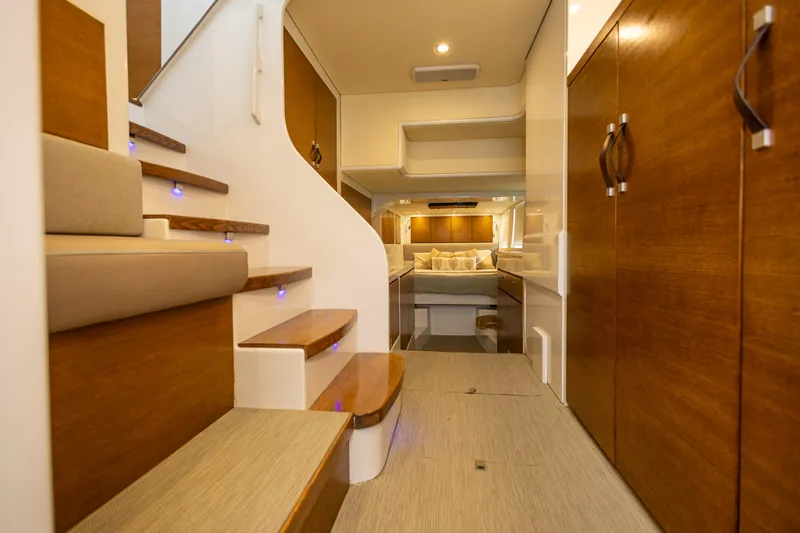  Yacht Photos Pics Luxurious interior of 2018 Tag 60 yacht with wooden finishes and modern design.