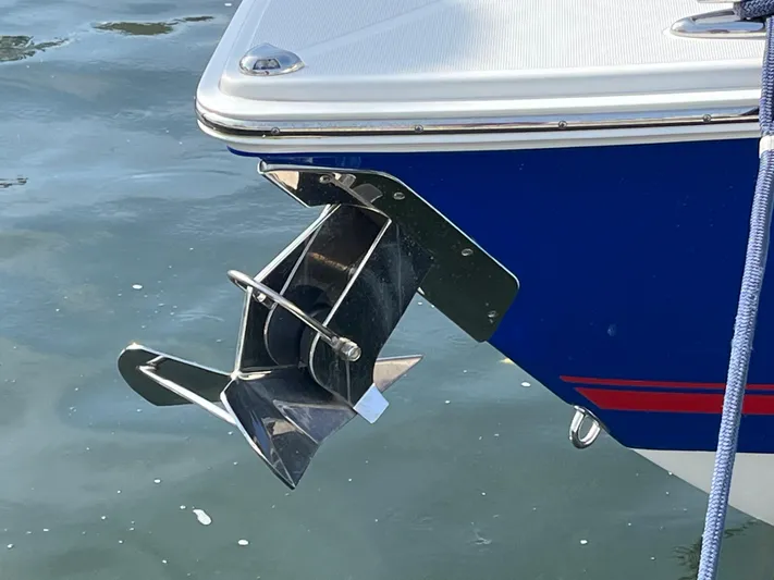  Yacht Photos Pics 2020 Jupiter 34 Center Console boat anchor detail in water.