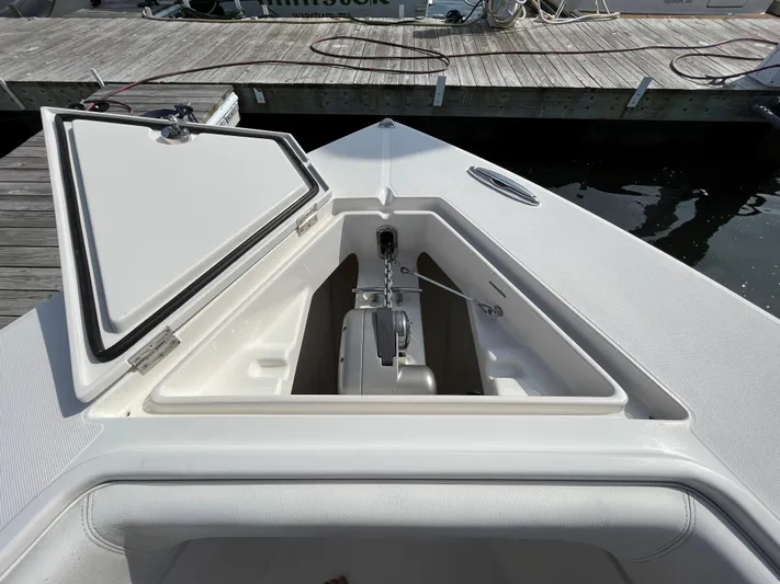  Yacht Photos Pics 2020 Jupiter 34 Center Console boat anchor compartment at dock.