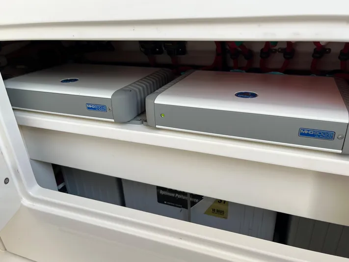  Yacht Photos Pics 2020 Jupiter 34 Center Console electronics compartment with modern equipment.