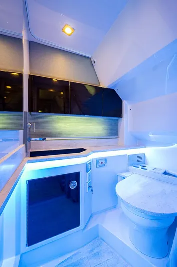  Yacht Photos Pics 2019 Formula 430 Super Sport Crossover bathroom with modern design and ambient lighting.