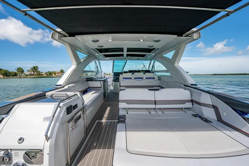 Yacht Photos Pics 2019 Formula 430 Super Sport Crossover yacht interior with spacious seating and scenic water view.