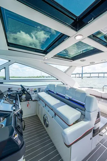  Yacht Photos Pics 2019 Formula 430 Super Sport Crossover interior with panoramic sunroof and luxurious seating.