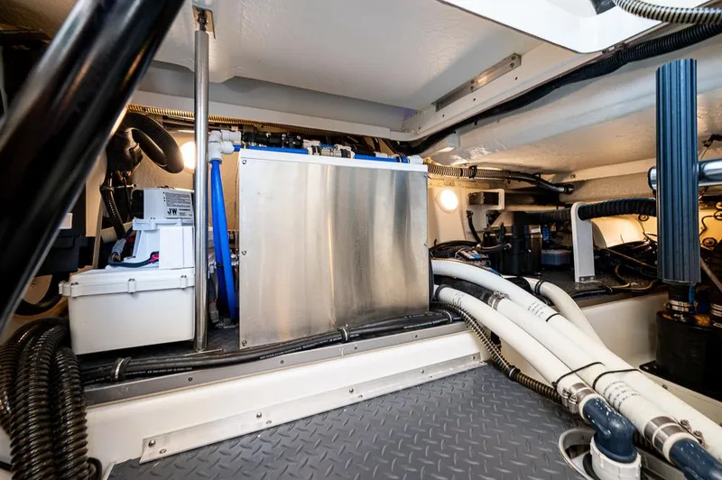  Yacht Photos Pics Engine room of 2019 Formula 430 Super Sport Crossover with visible machinery and cables.