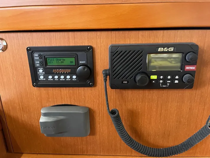 Joie De Vivre Yacht Photos Pics Control panel on a 2014 Beneteau Oceanis 48 yacht with B&G V50 radio.