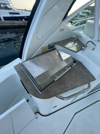  Yacht Photos Pics 2009 Cruisers Yachts 360 Express outdoor kitchen with sink and grill.