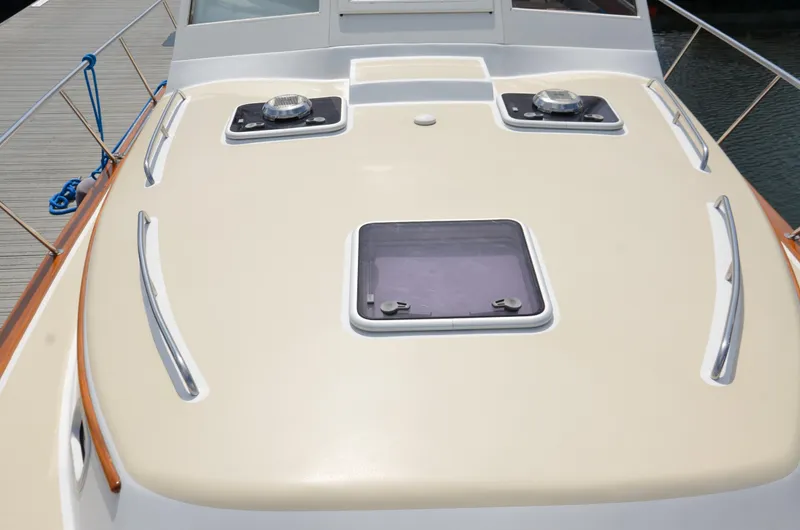 Patriot Yacht Photos Pics 2003 Little Harbor WhisperJet 38 yacht deck with hatches and fittings.