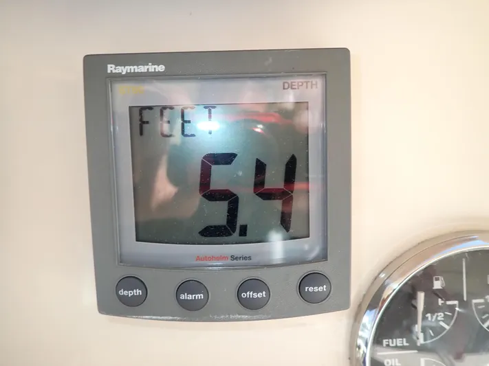 No Quarter Yacht Photos Pics Depth gauge reading 5.4 feet on 2006 Mainship 34 Trawler.