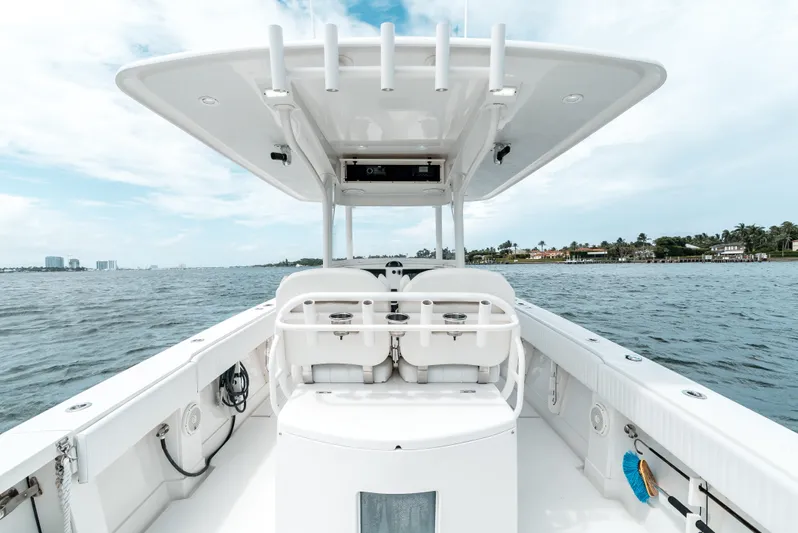  Yacht Photos Pics 2012 Jupiter 34 FS boat interior with ocean view and clear sky.