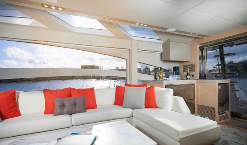  Yacht Photos Pics Luxurious interior of 2019 Numarine 78 yacht with modern decor and waterfront view.