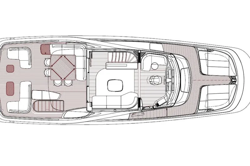  Yacht Photos Pics Top view layout of 2024 Princess X80 yacht, showcasing interior design and seating arrangement.