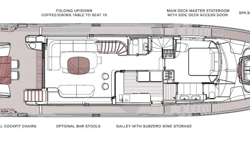  Yacht Photos Pics Floor plan of 2024 Princess X80 yacht, featuring master stateroom and galley with wine storage.