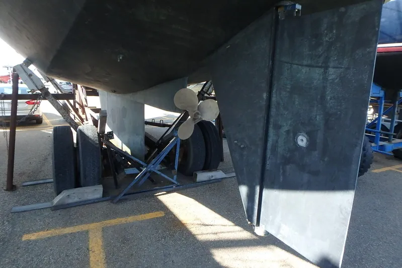 Si J'avais Su Yacht Photos Pics Underwater view of 2017 Custom Gilbert Caroff Lex Eterna 47 sailboat's propeller and rudder.