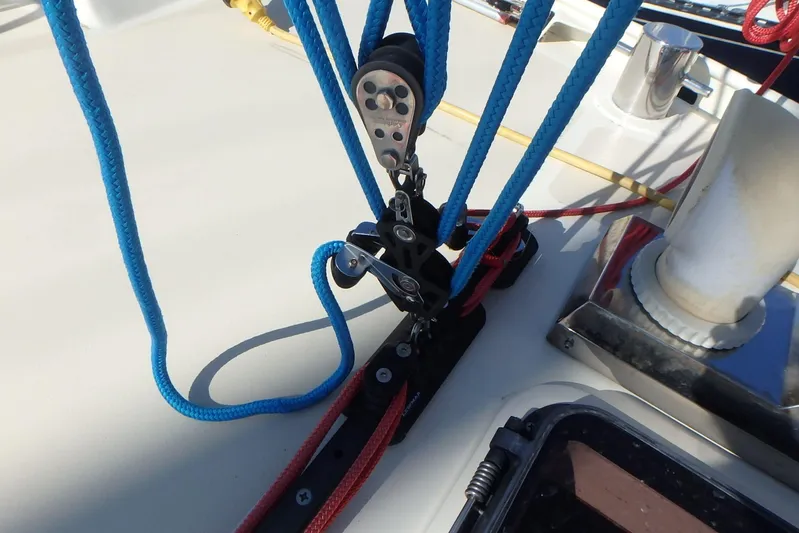 Si J'avais Su Yacht Photos Pics Close-up of sailing rigging on 2017 Custom Gilbert Caroff Lex Eterna 47 yacht.