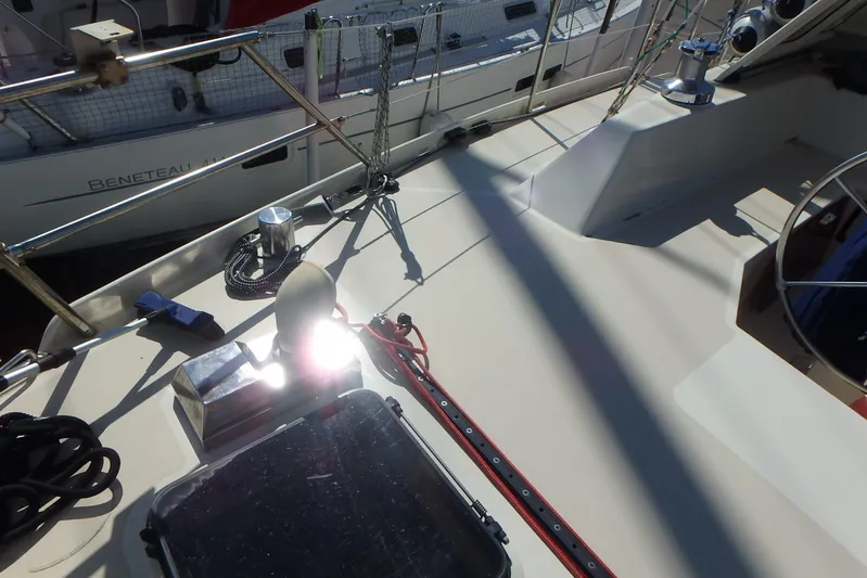 Si J'avais Su Yacht Photos Pics Deck of 2017 Custom Gilbert Caroff Lex Eterna 47 sailboat with ropes and equipment.