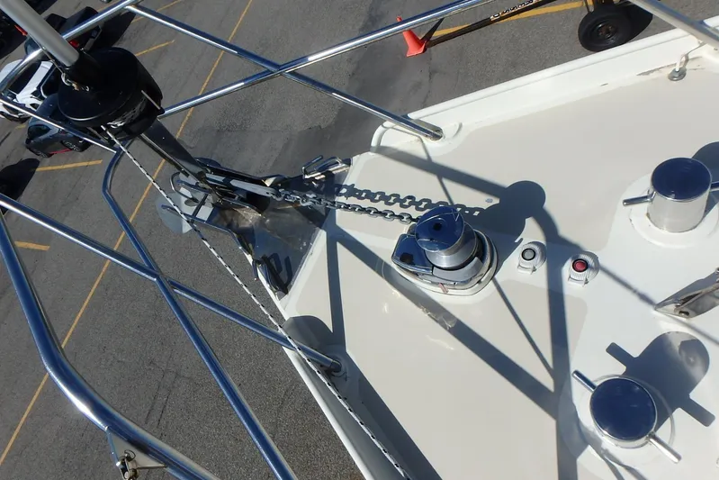 Si J'avais Su Yacht Photos Pics Bow of 2017 Custom Gilbert Caroff Lex Eterna 47 with anchor and winch system.