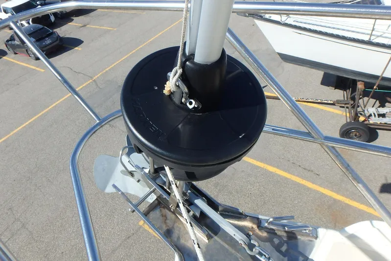 Si J'avais Su Yacht Photos Pics Bow view of 2017 Custom Gilbert Caroff Lex Eterna 47 sailboat with anchor and furler.