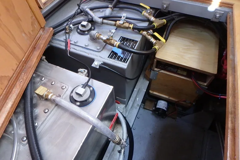 Si J'avais Su Yacht Photos Pics Engine compartment of 2017 Custom Gilbert Caroff Lex Eterna 47 with fuel and electrical systems.