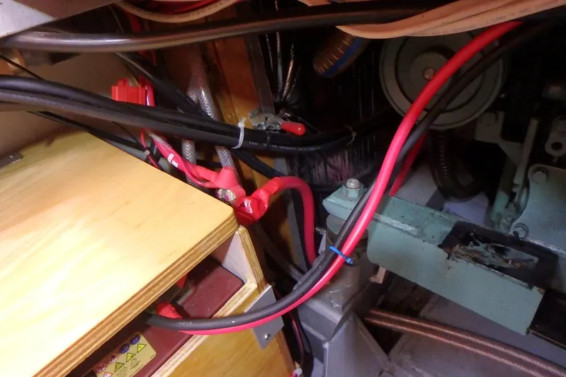 Si J'avais Su Yacht Photos Pics Engine compartment of 2017 Custom Gilbert Caroff Lex Eterna 47 with wiring and components.