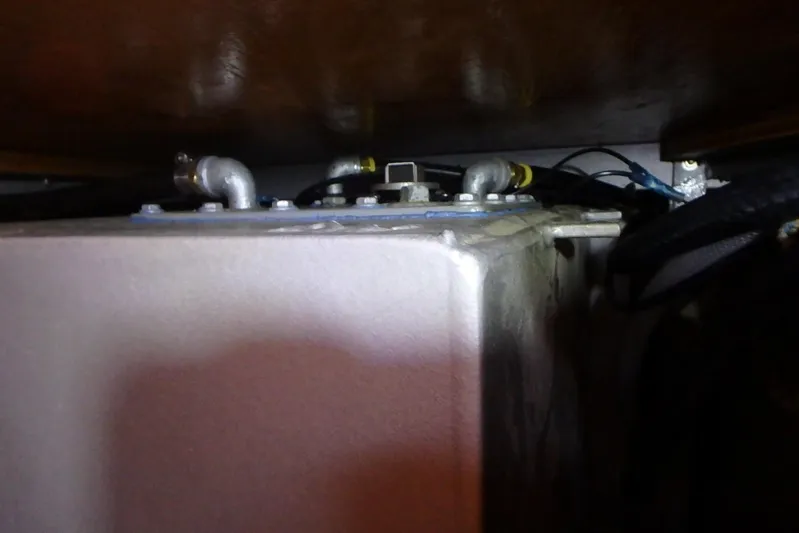 Si J'avais Su Yacht Photos Pics Engine compartment of 2017 Custom Gilbert Caroff Lex Eterna 47, showing pipes and connections.