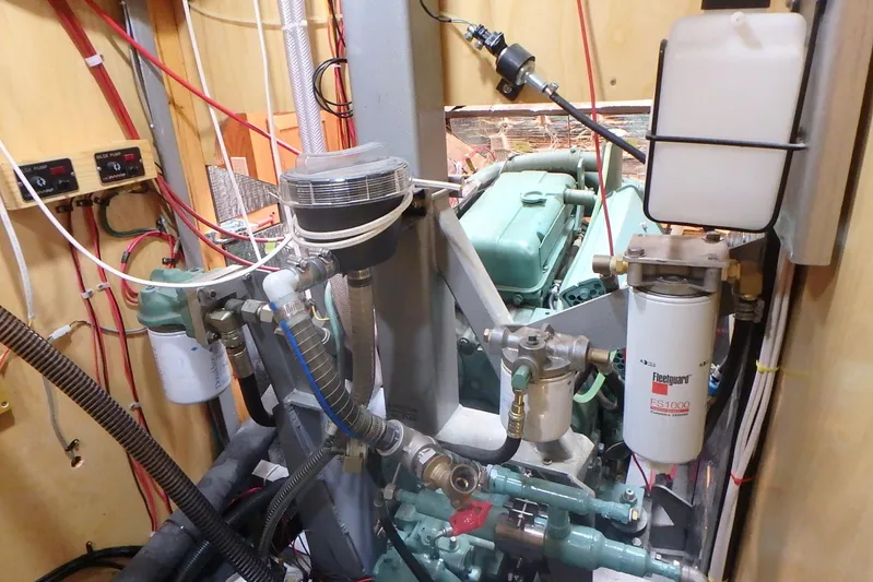 Si J'avais Su Yacht Photos Pics Engine room of 2017 Custom Gilbert Caroff Lex Eterna 47 with visible wiring and components.