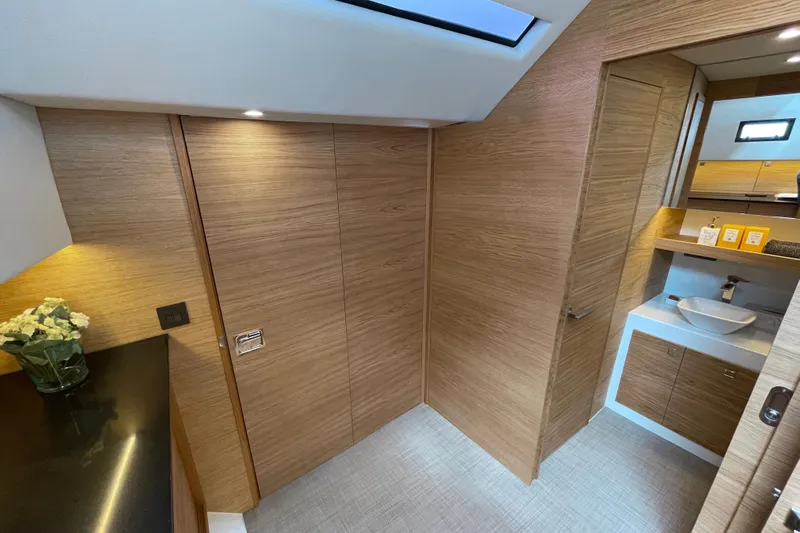  Yacht Photos Pics Luxurious interior of 2024 De Antonio Yachts D50, featuring elegant wood finishes and modern amenities.