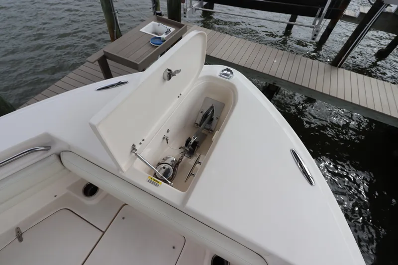  Yacht Photos Pics 2015 Grady-White Canyon 306 boat anchor compartment at dock.