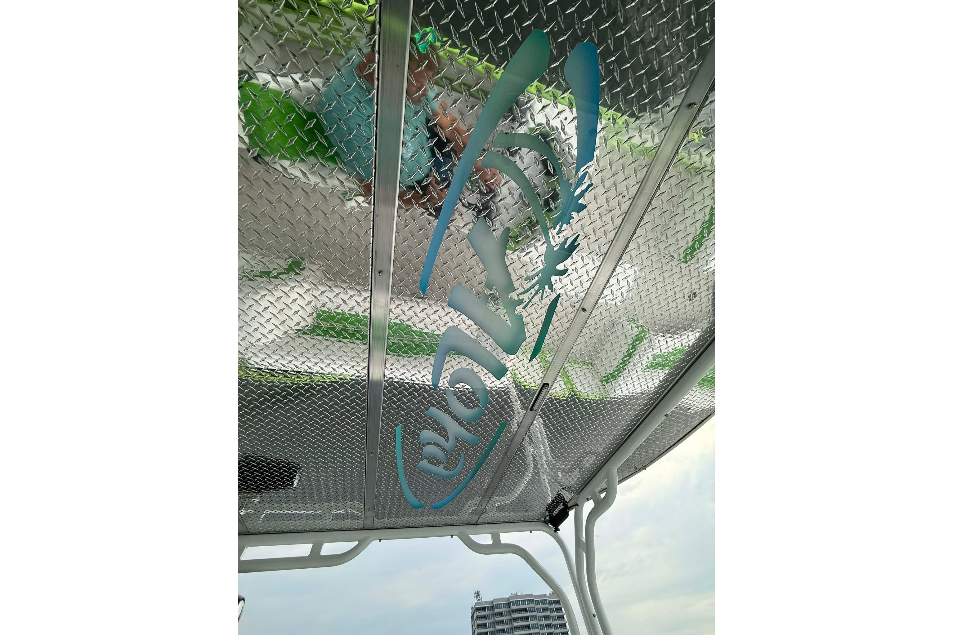 2026 Aloha Pontoon 300 with metallic patterned roof and logo design.