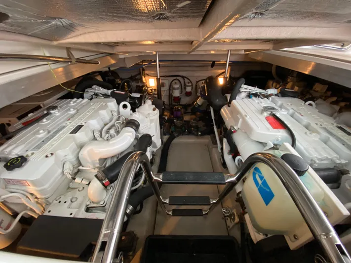 Equinox Yacht Photos Pics Engine room of a 2010 Sea Ray 470 Sundancer yacht with twin engines.