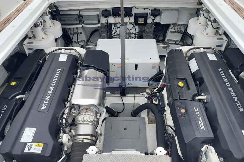  Yacht Photos Pics Engine compartment of 2024 VanDutch 48 yacht with Volvo Penta engines.
