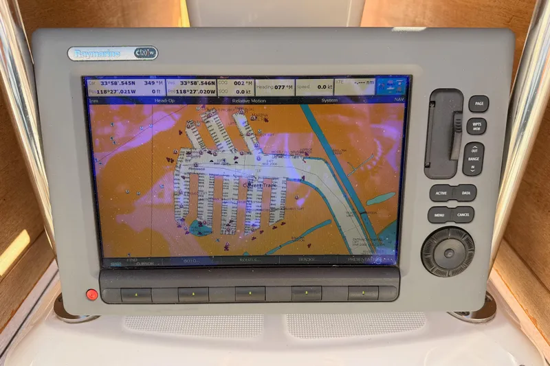 Joie Yacht Photos Pics Raymarine c120w navigation display on 2011 Jeanneau 53 sailboat, showing marina map.