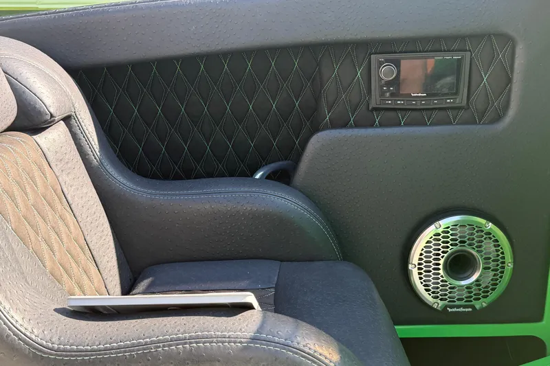  Yacht Photos Pics Luxurious interior of 2021 E-Ticket 29 with premium audio system and quilted leather seats.