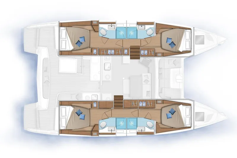  Yacht Photos Pics Floor plan of a 2021 Lagoon 46 catamaran, featuring spacious cabins and modern amenities.