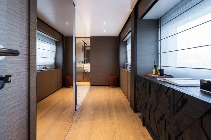 Queen J III Yacht Photos Pics Luxurious interior of 2024 Custom Line Navetta 33 yacht with modern design elements.