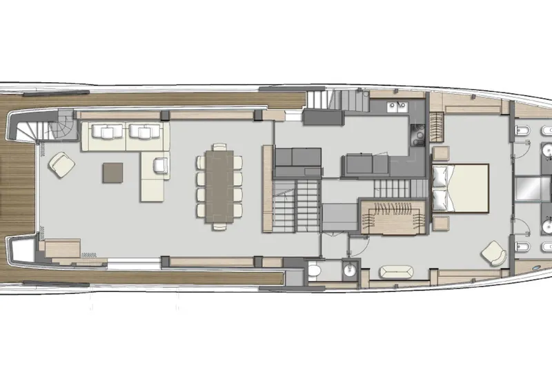 Queen J III Yacht Photos Pics Floor plan of 2024 Custom Line Navetta 33 yacht, featuring spacious interior layout.