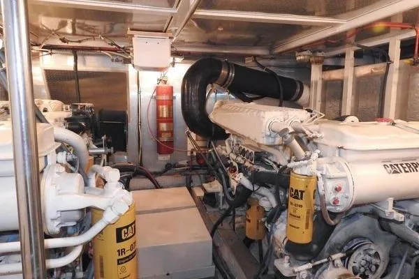 Ms Mickey Yacht Photos Pics Engine room of 1998 Ocean Alexander Yachtfish Command Bridge with Caterpillar engines.