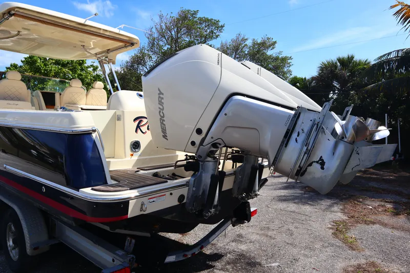  Yacht Photos Pics 2020 Chris-Craft Calypso 30 boat with Mercury outboard engines on a trailer.