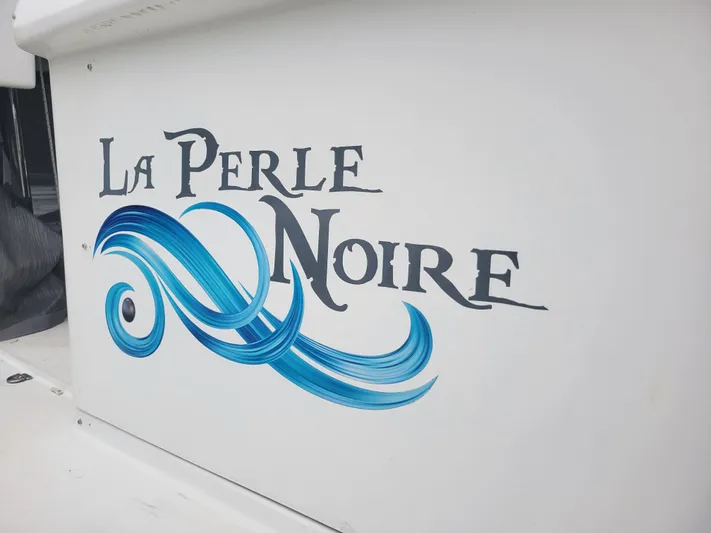 Bear, De Yacht Photos Pics Lagoon 450 (2011) with "La Perle Noire" name and blue wave design on hull.