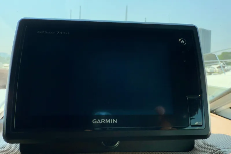  Yacht Photos Pics Garmin GPSMAP 741xs on 2012 Cobalt 323 boat dashboard, powered off.