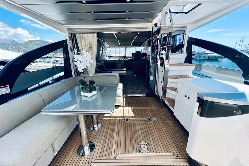  Yacht Photos Pics Luxurious 2023 Azimut S7 yacht interior with elegant seating and modern design.