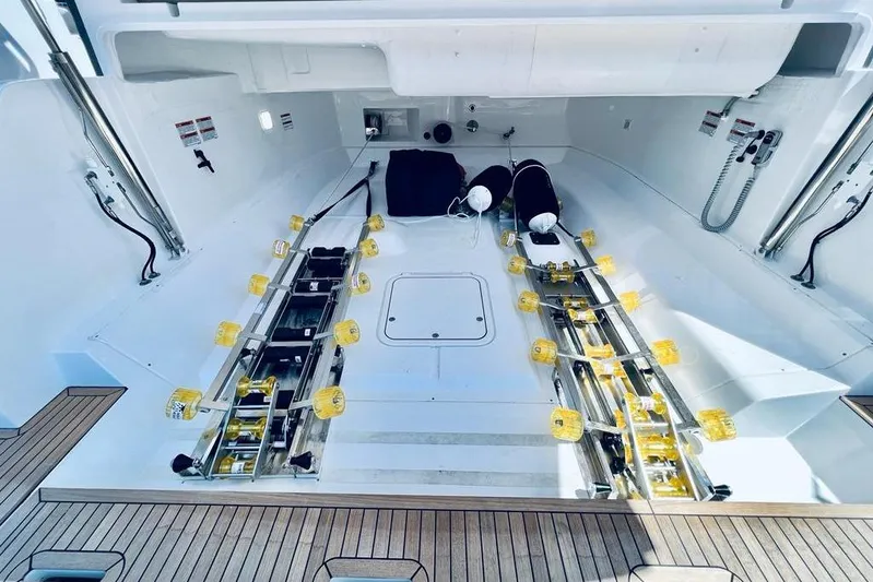  Yacht Photos Pics 2023 Azimut S7 yacht interior with storage area and equipment.